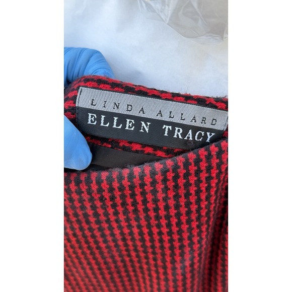 Vintage Linda Allard Ellen Tracy Houndstooth Suit Set Red Black Blazer Skirt - Picture 4 of 10